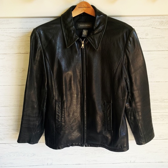 Banana Republic Jackets & Blazers - Vintage 90s Banana Republic Genuine Leather Zip Front Jacket Black